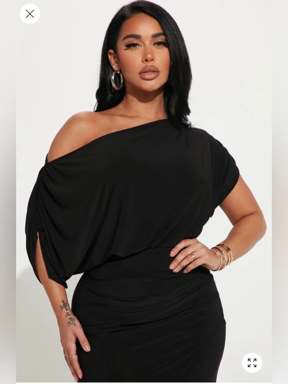 Fashion Nova Black One-Shoulder Ruched Maxi Dress - Picture 3 of 6